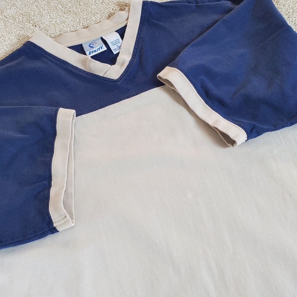 Utility Brand Men's Pullover Shirt Short‎ Sleeve Size Large Navy & Tan